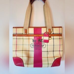 Coach Pink and Tan Tote Bag with Classic Design